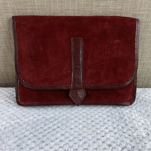 Vintage Lord & Taylor‎ Women’s Red Maroon Burgundy Suede Envelope Clutch Purse - Picture 2 of 15